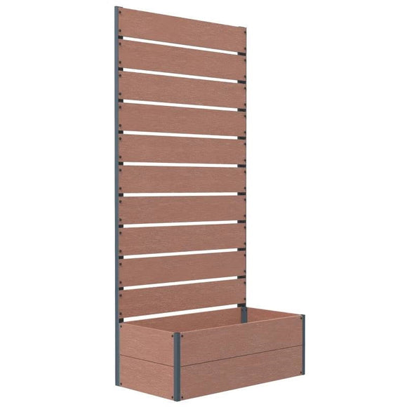 Raised Garden Bed Planter with Slatted Fence Trellis in Brown Wood Finish - FREE SHIPPING