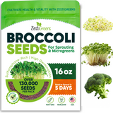 Zestiblends broccoli seeds packaging with images of sprouts and broccoli on a white background