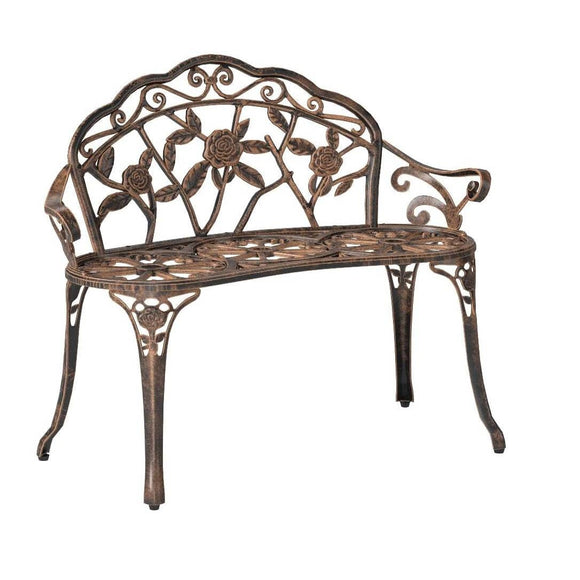 Outdoor Patio Garden Bench with Backrest in Antique Bronze Metal Finish - FREE SHIPPING
