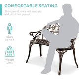 Outdoor Patio Garden Bench with Backrest in Antique Bronze Metal Finish - FREE SHIPPING