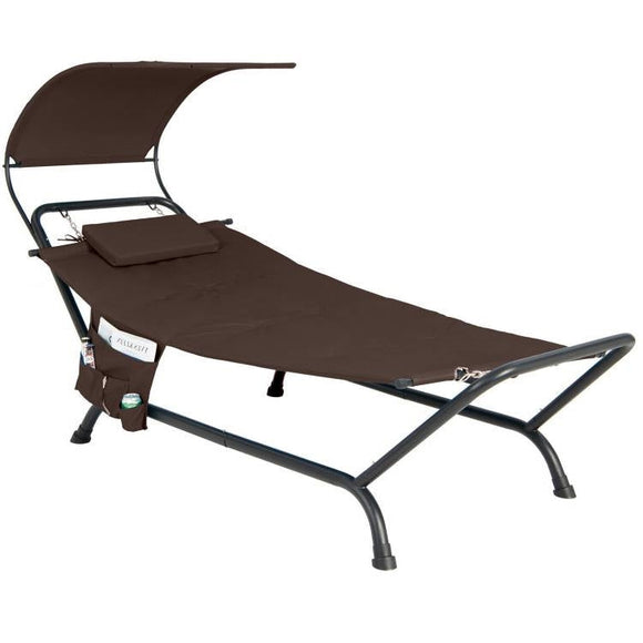 Brown Outdoor Hammock Style Chaise Lounge Chair Cot with Canopy and Storage Bag - FREE SHIPPING