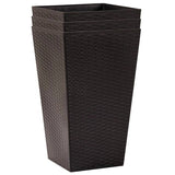 Set of 3 - Brown Faux Rattan Plastic Tall Large Flower Pots - FREE SHIPPING