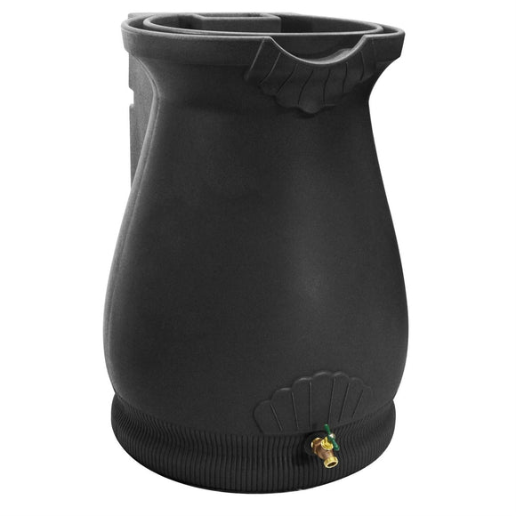Black 65-Gallon Plastic Urn Rain Barrel with Planter Top - FREE SHIPPING