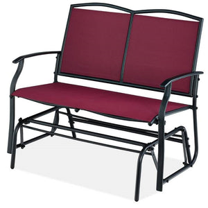 2 Seat Mesh Patio Loveseat Swing Glider Rocker with Armrests in Burgundy Red - FREE SHIPPING