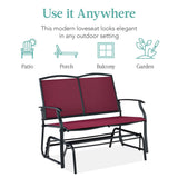2 Seat Mesh Patio Loveseat Swing Glider Rocker with Armrests in Burgundy Red - FREE SHIPPING