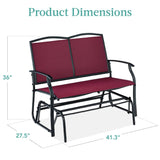 2 Seat Mesh Patio Loveseat Swing Glider Rocker with Armrests in Burgundy Red - FREE SHIPPING