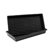 Black plastic tray with a ribbed surface on a white background