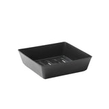 Black plastic 5X5 Shallow Microgreen Tray on a white background