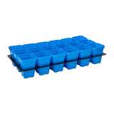 Blue plastic seedling trays on a black tray with white background 3.3" Heavy Duty Seed Starting Pots with Inserts