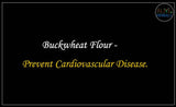 Text on a black background promoting buckwheat flour for cardiovascular health, with 'ALIVE HERBALS' branding.