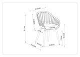 Measurement chart of a chair with dimensions labeled