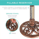 Outdoor Garden Polyresin Bird Bath in Rustic Aged Copper Brown Finish - FREE SHIPPING