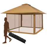 Brown 13 x 13 Ft Pop-Up Gazebo Outdoor Canopy w/ Mesh Mosquito Netting Sidewalls - FREE SHIPPING