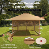 Brown 13 x 13 Ft Pop-Up Gazebo Outdoor Canopy w/ Mesh Mosquito Netting Sidewalls - FREE SHIPPING
