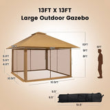 Brown 13 x 13 Ft Pop-Up Gazebo Outdoor Canopy w/ Mesh Mosquito Netting Sidewalls - FREE SHIPPING