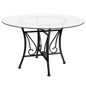 48-inch Round Glass Dining Table with Black Metal Frame - FREE SHIPPING