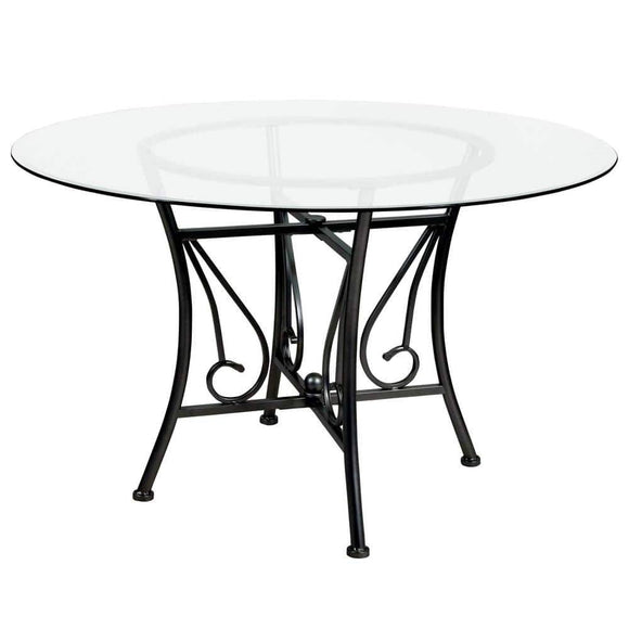 48-inch Round Glass Dining Table with Black Metal Frame - FREE SHIPPING