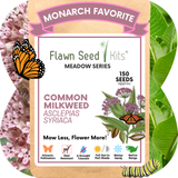 Flawn Seed Kits Common Milkweed seed packet with butterfly and plant illustration