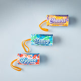 Three boxes of bubble gum labeled 'Yippee', 'Bravo', and 'Cheers' on a light gray background.