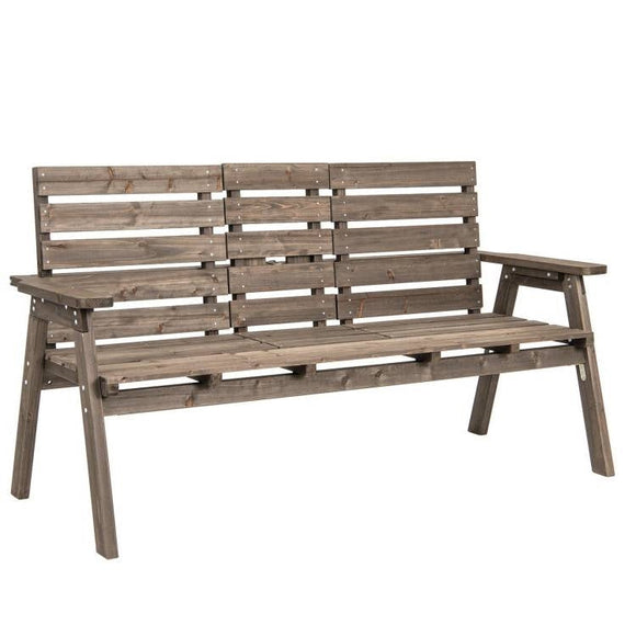 Farmhouse Outdoor Fir Wood Patio Garden Bench with Folding Center Table - FREE SHIPPING
