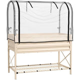 Cream Elevated Metal Raised Garden Bed w/ Greenhouse Cover - FREE SHIPPING