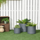 Set of 3 Stackable Round Outdoor Flower Pot Planters with Drainage Holes in Grey - FREE SHIPPING