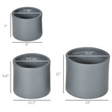 Set of 3 Stackable Round Outdoor Flower Pot Planters with Drainage Holes in Grey - FREE SHIPPING
