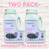 Two bottles of Flawn Seed Creeping Thyme Seed Kit on a wooden surface with text indicating coverage and product name.