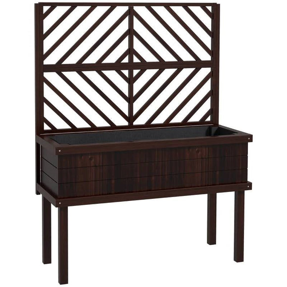 Espresso Fir Wood Elevated Raised Garden Bed With Stylish Climbing Trellis - FREE SHIPPING