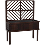 Espresso Fir Wood Elevated Raised Garden Bed With Stylish Climbing Trellis - FREE SHIPPING