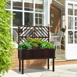 Espresso Fir Wood Elevated Raised Garden Bed With Stylish Climbing Trellis - FREE SHIPPING