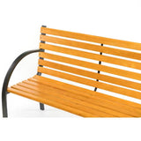 Outdoor Black Metal Frame Garden Bench with Wood Slats and Curved Armrests - FREE SHIPPING