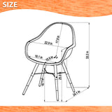 Technical drawing of a chair with dimensions on an orange and white background