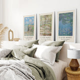 Bedroom with framed 3 Piece Claude Monet Wall Art Set. Water Lilies Prints on the wall