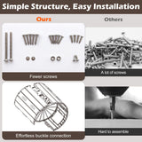 Comparison of screws and assembly process between 'Ours' and 'Others' with text 'Simple Structure, Easy Installation'.