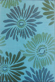 Patterned Daisy Aqua & Green rug with blue and green floral design on a blue background