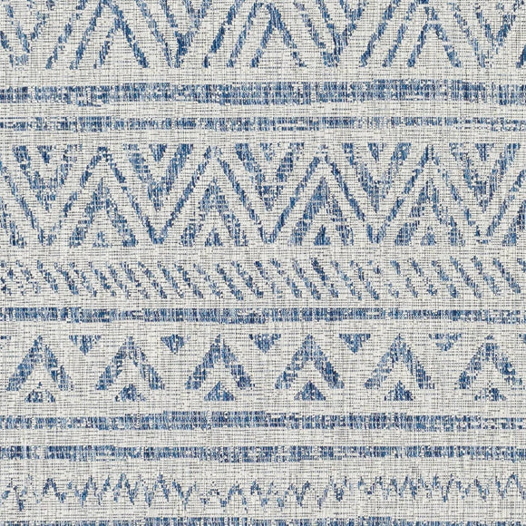 5 ft. x 7.5 ft. Blue Grey Chevron Coastal Boho Style Indoor Outdoor Area Rug - FREE SHIPPING