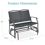 2 Seat Mesh Patio Loveseat Swing Glider Rocker with Armrests in Charcoal - FREE SHIPPING
