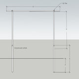 Technical drawing of a ground post with a hole and an 'Ez Tee' fitting on a gray background DIY Tomato Trellis | 1 3/8" Heavy Duty