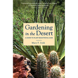 Book cover of 'Gardening in the Desert' with desert plants in the background