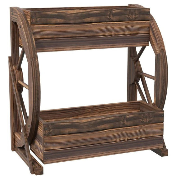 Farmhouse Wooden Wagon Wheel Fir Wood 2 Planter Garden - FREE SHIPPING