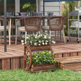 Farmhouse Wooden Wagon Wheel Fir Wood 2 Planter Garden - FREE SHIPPING