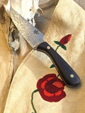 Damascus knife, crosshatch ladder pattern, cocobolo wood handle