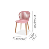 Pink chair with dimensions labeled on a white background