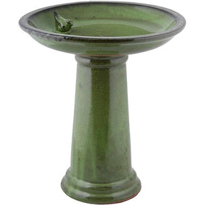 Green Ceramic Outdoor Garden Birdbath - 16-inch Diameter - FREE SHIPPING