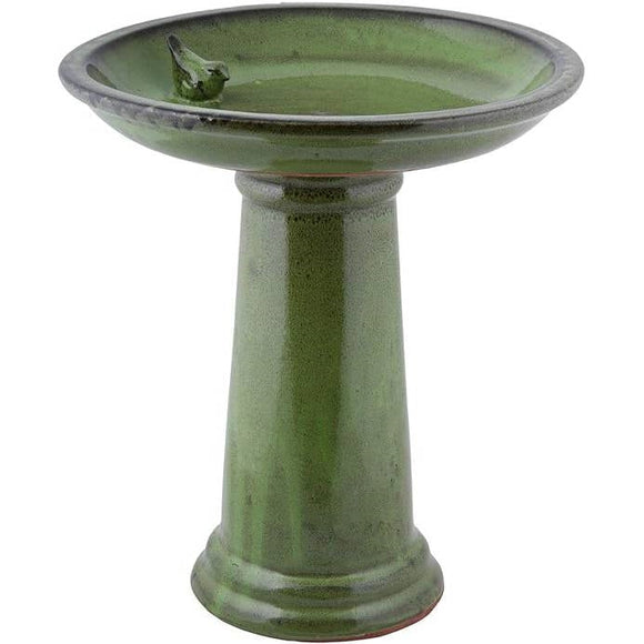 Green Ceramic Outdoor Garden Birdbath - 16-inch Diameter - FREE SHIPPING