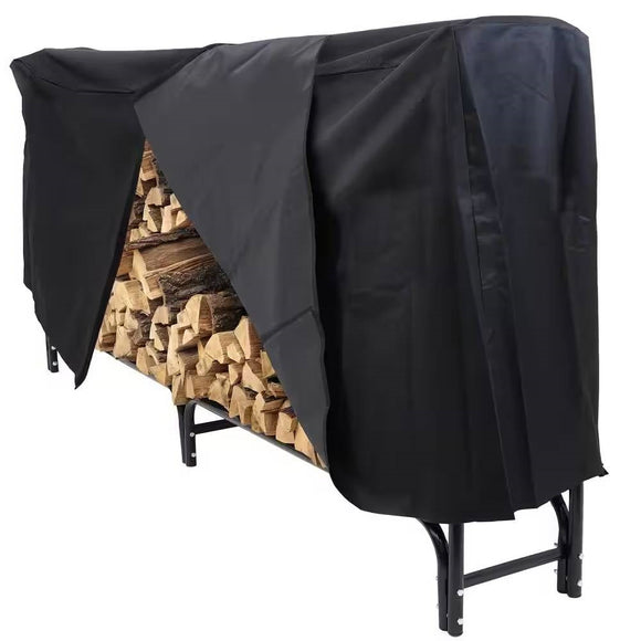 Indoor/Outdoor 8-ft. Black Metal Firewood Rack with Cover - FREE SHIPPING