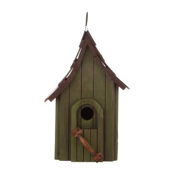 Dark Green Wood Hanging Bird House for Outdoor Garden Deck Patio Tree - FREE SHIPPING