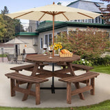 Espresso Wooden 8 Seater Picnic Table Umbrella Hole - FREE SHIPPING