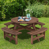 8-Set Outdoor Solid Wood Round Picnic Table with 4 Benches Patio Garden Dining Set - FREE SHIPPING